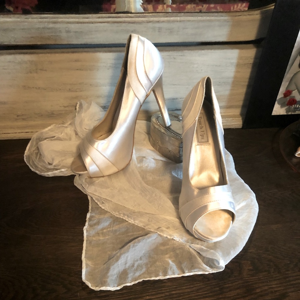White Silk Peeptoe Heels